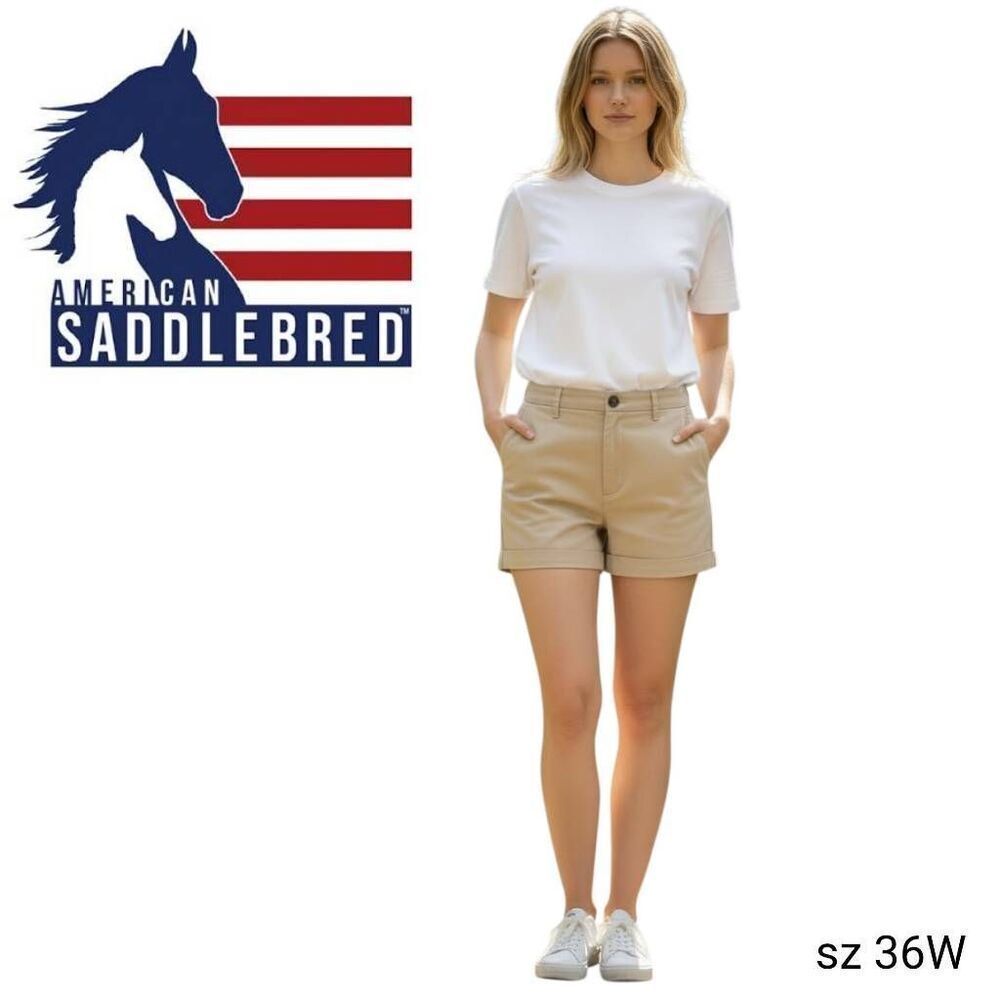 Saddlebred Tan Khaki Flat Front Cotton Blend Jean Shorts